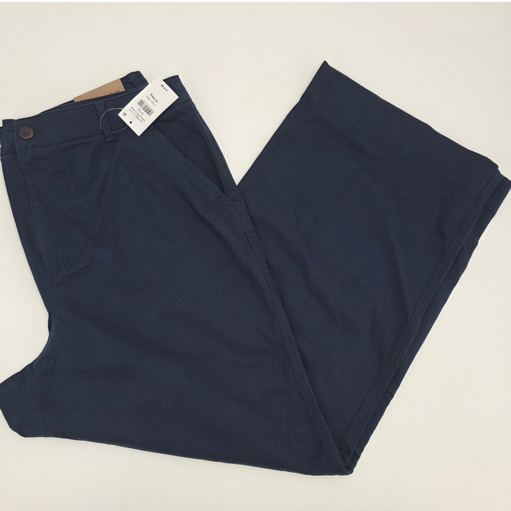 L.L. BEAN CHINO PANTS COMFORT STRETCH WIDE LEG WOMENS SIZE 18 BLUE NAVY NEW TAGS